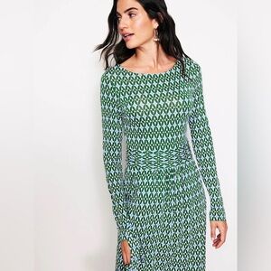 Boden Amelie Long Sleeve Dress Women's 4R Green Pine Diamond Trellis Jersey